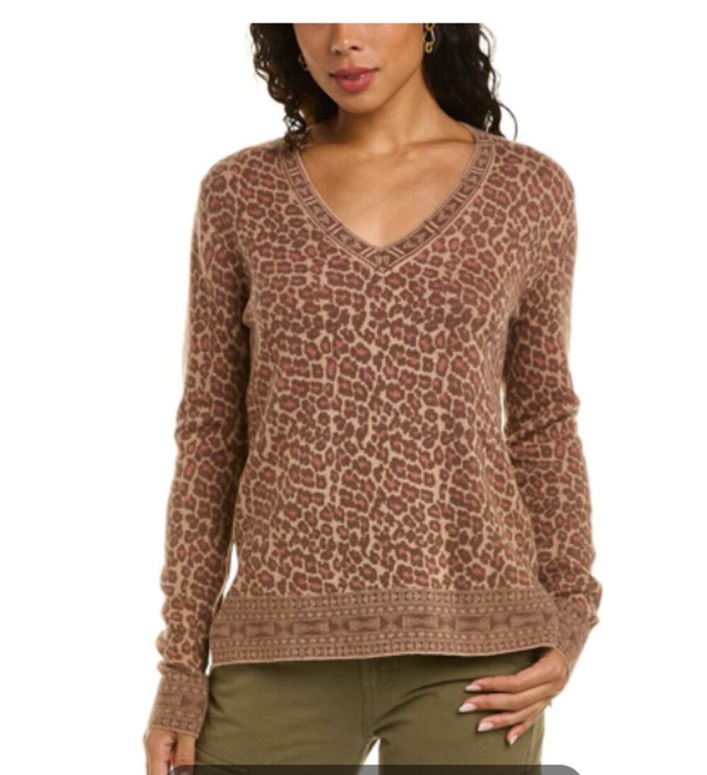 Johnny Was Rita Brown Leopard Print Wool Cashmere Sweater - S